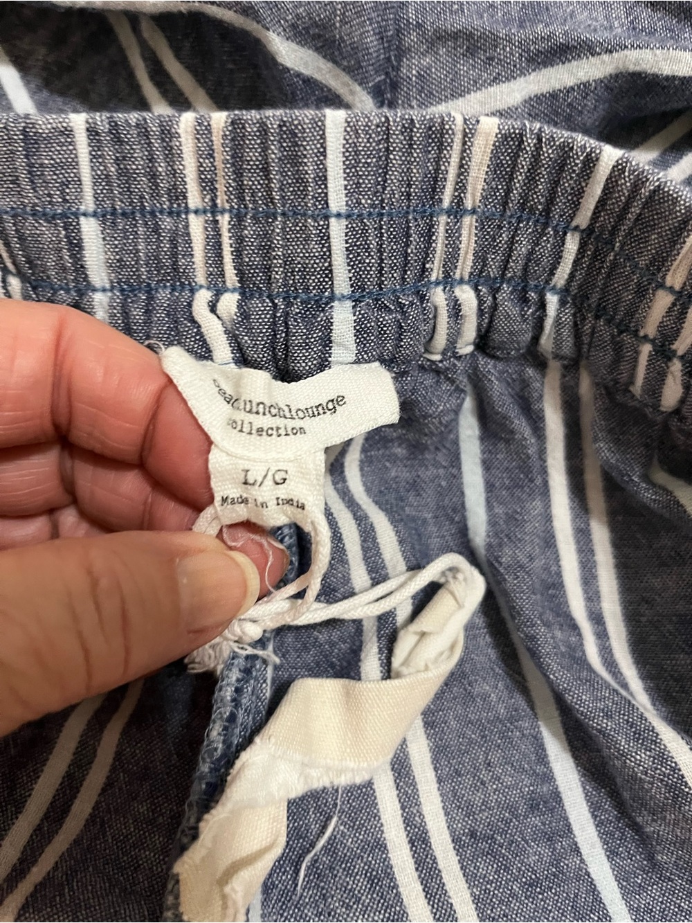 beachlunchlounge Linen Blue & White Striped High-Waist Drawstring Shorts Sz L - Picture 8 of 11